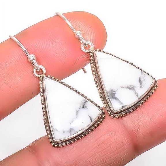 Howlite - Usa Gemstone Handmade Gemstone 925 Silver Plated Earring 1.56" A350, Valentine's Day Gift, Birthday Gift, Beautiful Jewelry For Woman