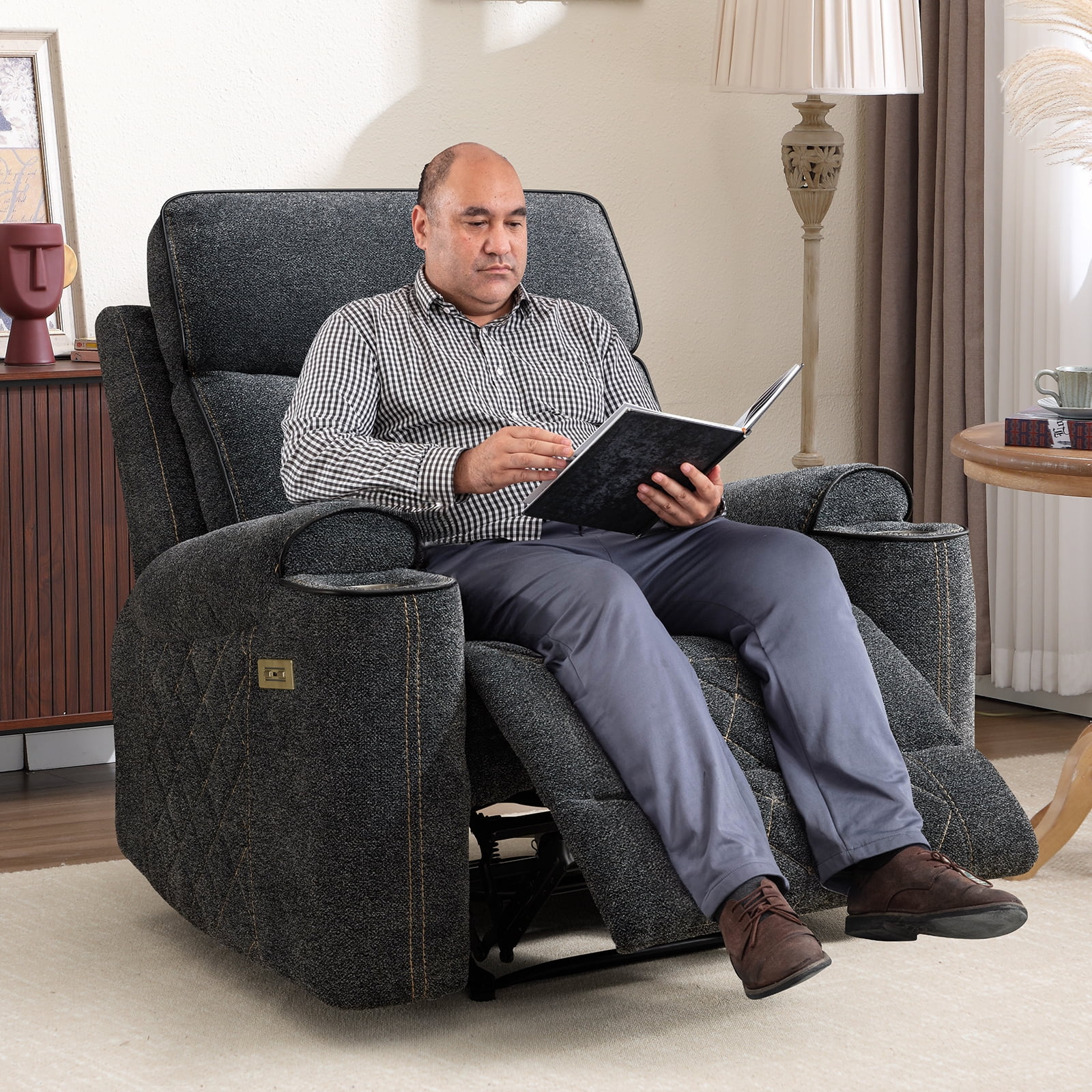 Bonzy Home Electric Power Recliner Chair, USB Ports, Cup Holders, Home Theater Seating