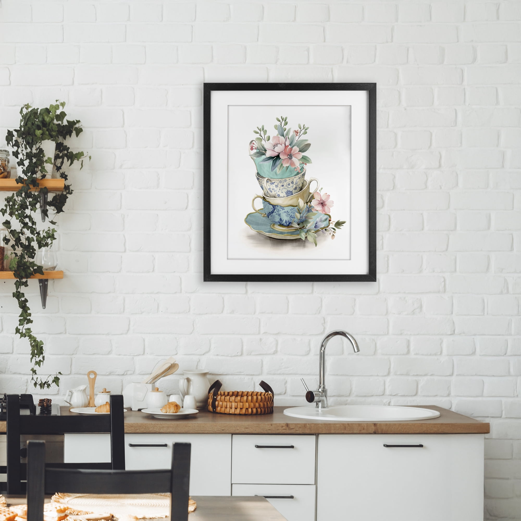 Stupell Industries Tea Cup Chinoiserie Blossoms Black Framed Print Under Glass, design by Kim Allen