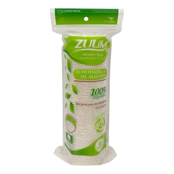 Almohadillas faciales Zuum Ecofriendly de algodón 80 pzas