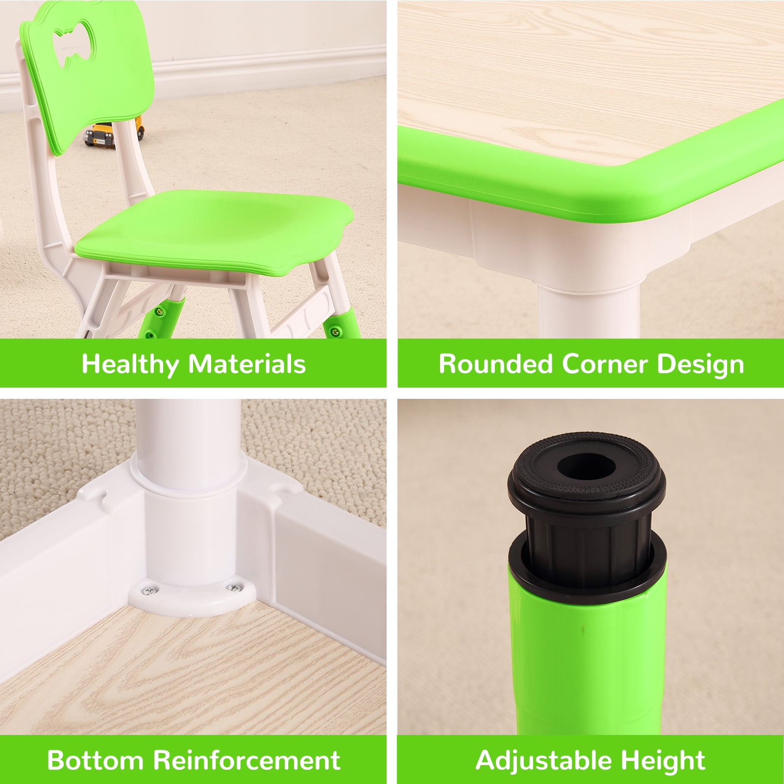M optimized Kids Table and 4 Chairs Set, Height Adjustable Toddler Table and 4 Chair Set for Ages 2-10 for Crafts and Study, Graffiti Desktop, Non-Slip, Children Activity Table for Daycare, Classroom