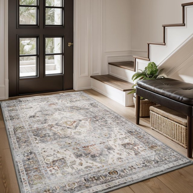 -Area Rug X Entryway Mat Indoor- Machine Washable Rug-Soft Small Rug-Vintage Non Slip Carpet-Rugs for Kitchen Laundry Room Bathroom Decorative Accent Rug for in Front of Sink
