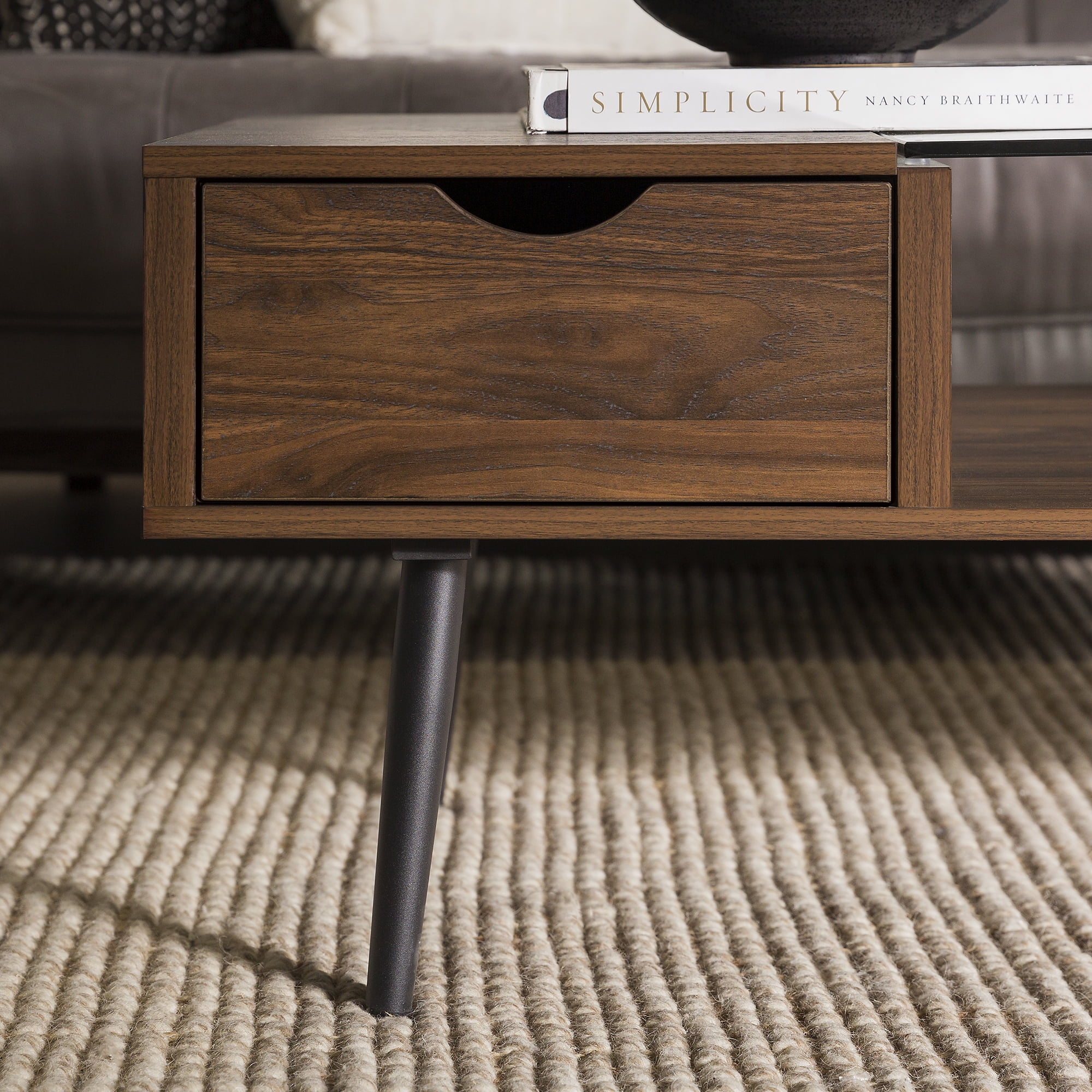 Walker Edison Booker Single-Drawer Wood/Glass Coffee Table, Multiple Finishes