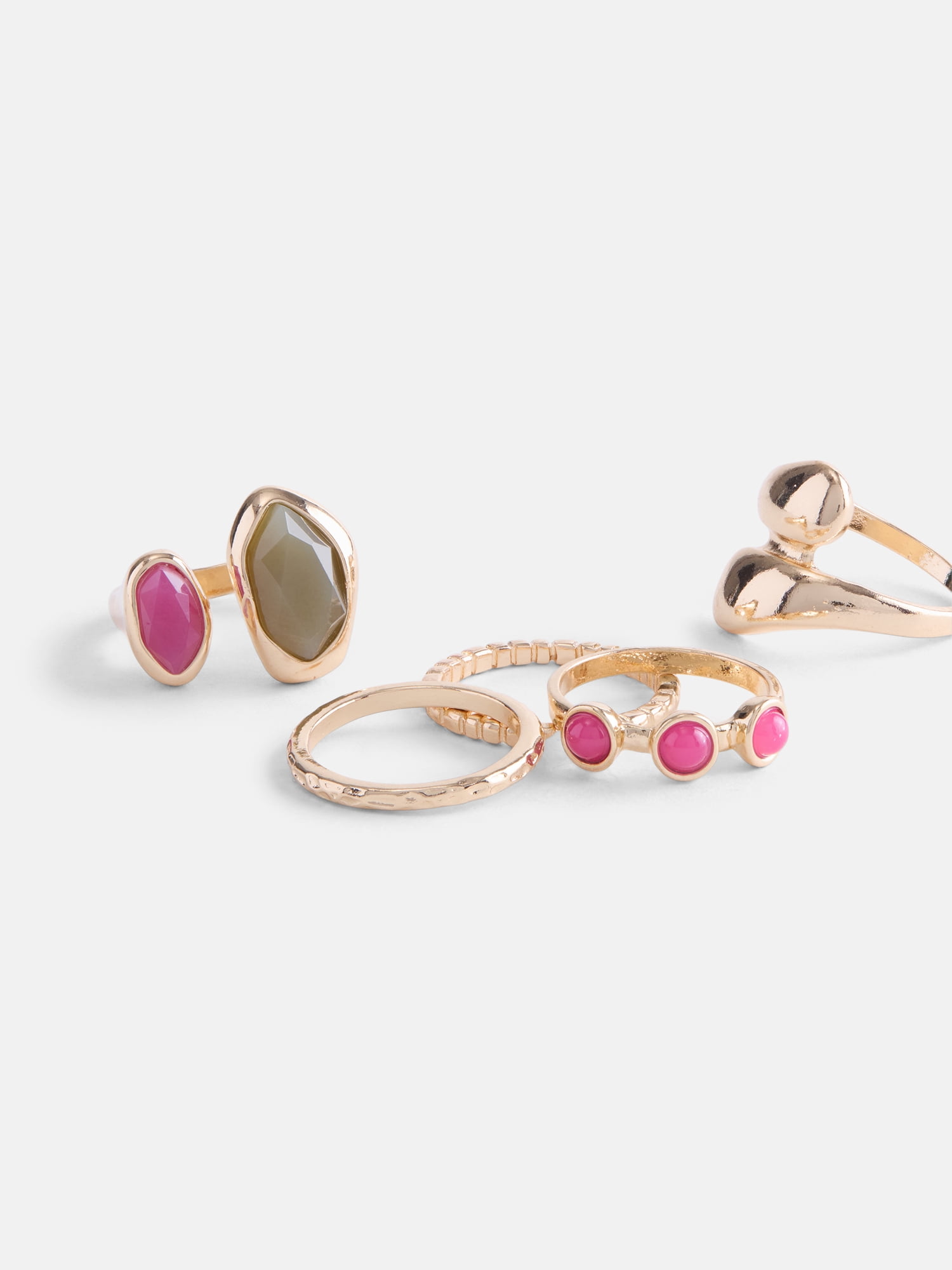 Scenario Women’s Multi Stone Gold Tone Rings, 5-Piece Set