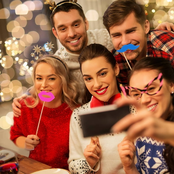 Phenofice 17Pcs Photo Booth Props Wedding Neon Themed Party Decorations Multi Color Various Funny Designs Sturdy Sticks