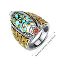 thumbnail image 2 of Turquoise Dzi Bead Ring Tibetan Six Character Mantra Rotating Feng Shui Meditation Jewelry For Men Women Good Luck Accessory, 2 of 8