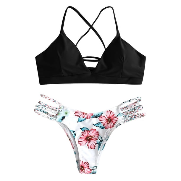 Gibobby Conjunto de traje de baño de bikini Pieza de baño Ropa de playa Pushups Bikini Traje de baño de dos cortes Conjunto de tankinis de traje de baño (Negro,M)