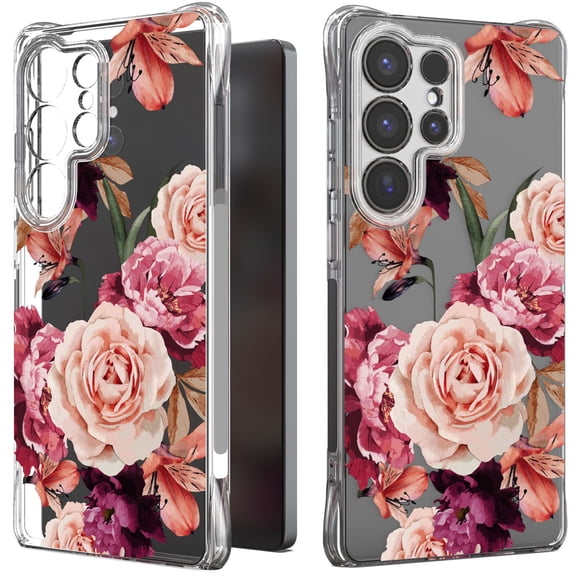 CoverON Phone Design For Samsung Galaxy S25 Ultra Case, Clear Flexible Soft Rubber Slim TPU Cover, Peony Flower