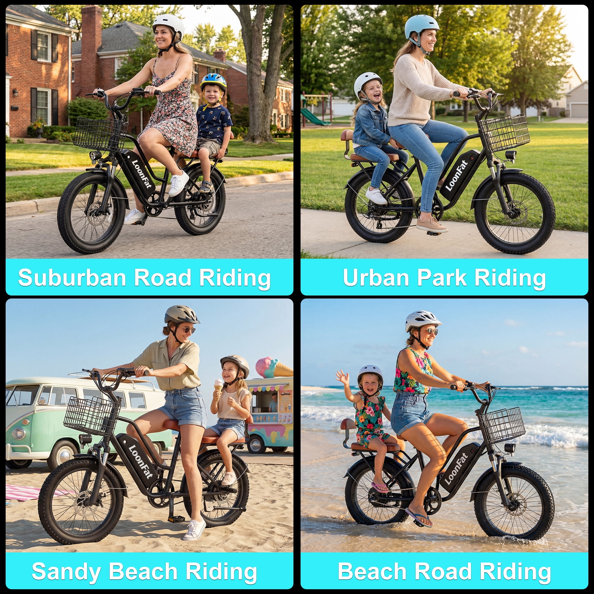 LoonFat T20 Adult Electric Bike, 1000W peak motor, 48V 15.6Ah removable battery, 20‘ x 3.0’ fat tyres, 25 mph, up to 30-mile range, black