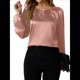 thumbnail image 1 of Camisa Informal de Satén de Larga para Mujer, Elegante Blusa de Trabajo, Atuendo Formal de Otoño para la Oficina Rosa S, 1 of 10
