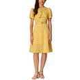 thumbnail image 2 of INSPIRE CHIC Women's Vintage Dress Floral Print Peter Pan Collar Knee Length Casual Dress L Yellow, 2 of 6