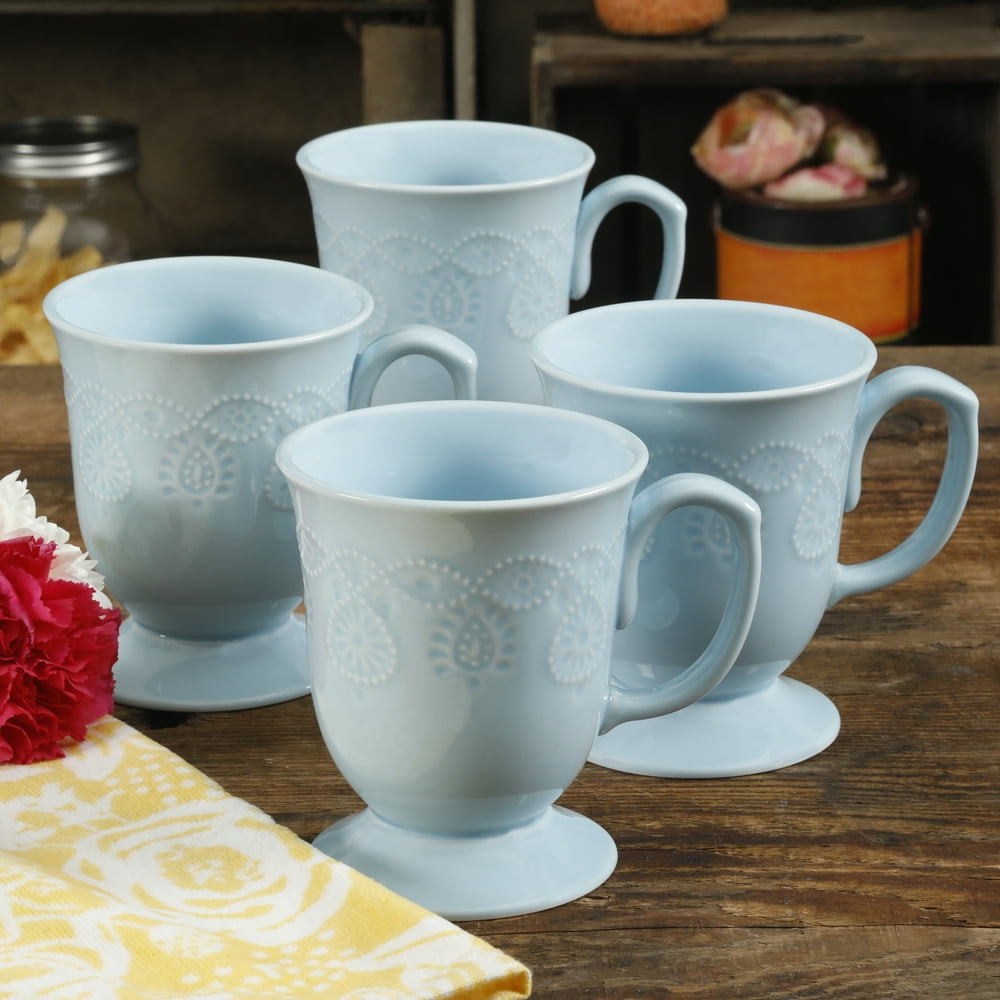 The Pioneer Woman Cowgirl Lace 4Piece 14Ounce Mug Set, Light Blue