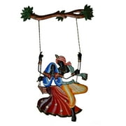 Handcrafted Wrought Iron Radha Krishna On Swing Wall Hanging, Multicolor