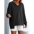 thumbnail image 4 of Women's Plus Size V-Neck Pullover Black Sweatshirt - Casual Oversized Long Sleeve Top, Solid, Spring/Autumn/Winter, S-2XL, 4 of 7