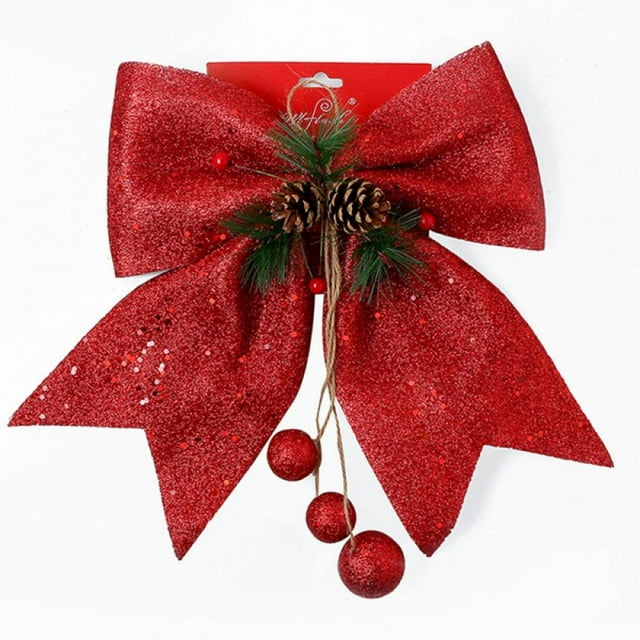 AMERTEER 4 Pcs Nœud Décoratif de Noël Arbre de Noël Nœud Pailleté Nœuds Xmas Ornement avec Pomme de Pin Nœuds Rouges pour Couronne Guirlande Arbre Décoration de Fête de Noël Décoration Intérieure Maison 9.8 x 11.