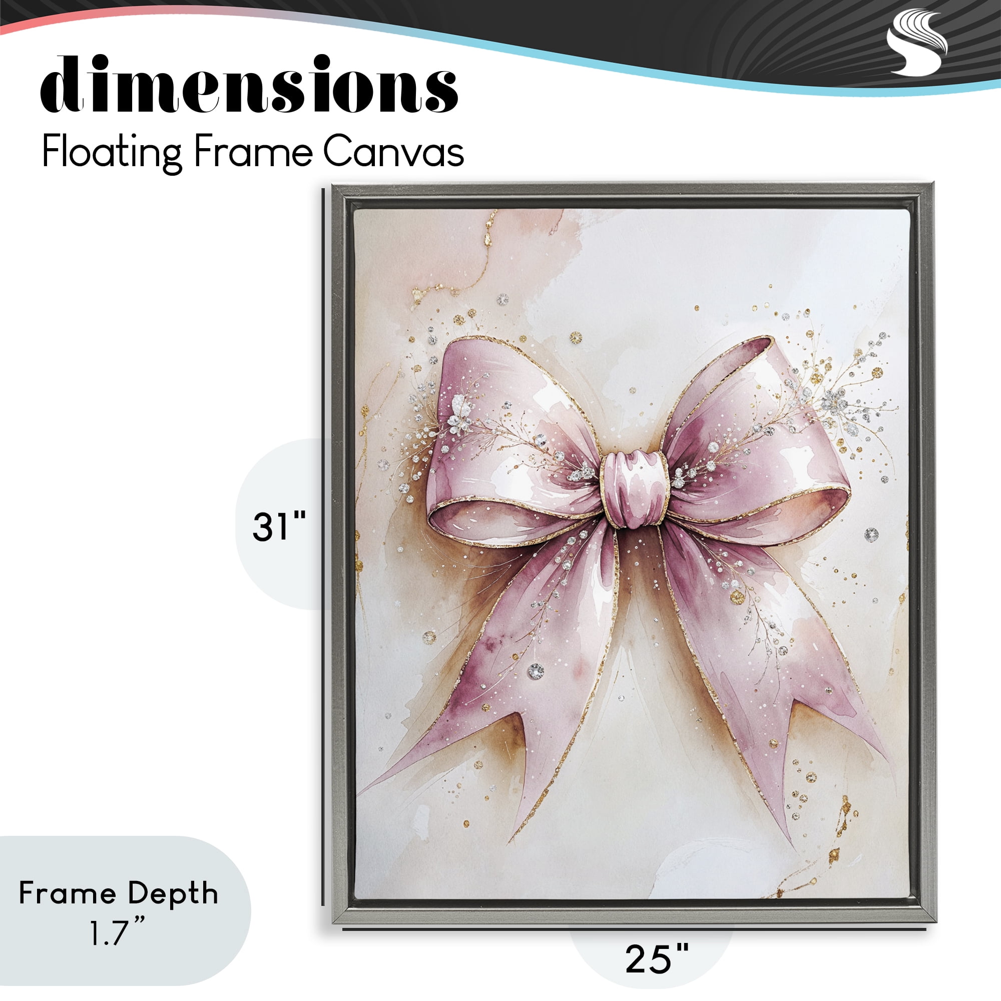 Stupell Industries Glamorous Blush Pink Bow Gray Framed Floater Canvas Wall Art, design by Nataly White