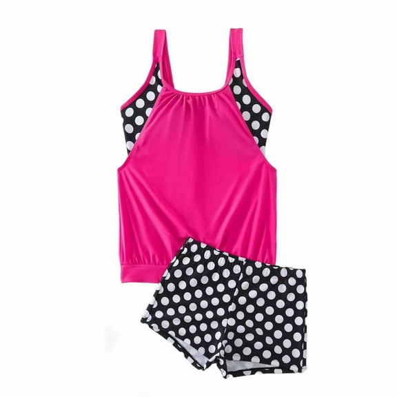 Women's Two Piece Bathing Suits Polka Dots Colorblock Tankini Swimsuits Boyleg Swim Suits for Women Summer (XL, Hot Pink)