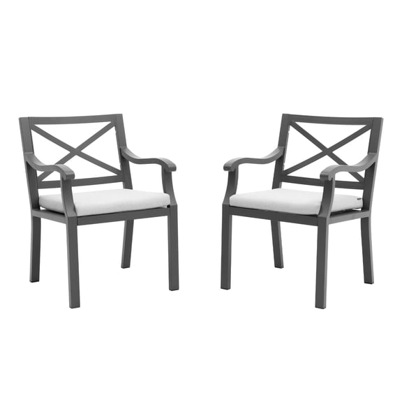 Patio Dining Chair Set of 2 Outdoor Dining Chairs with Armrests Aluminum Bistro Dining Chairs, Gray