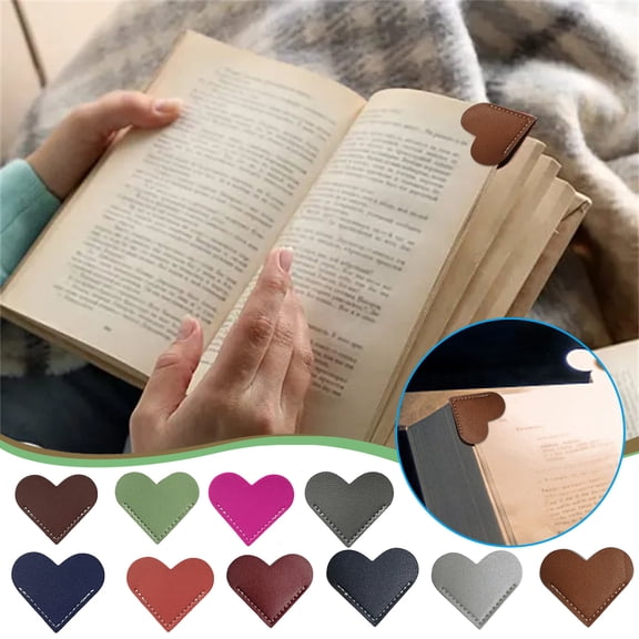 HBBKVI Vintage Leather Heart Bookmark Page Corner,Leather Love Bookmark