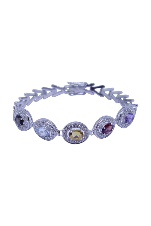 Link Bracelet for Women, 925 Silver Jewelry, Natural Multi Gemstones Bracelet, Fashion Designer Bracelets