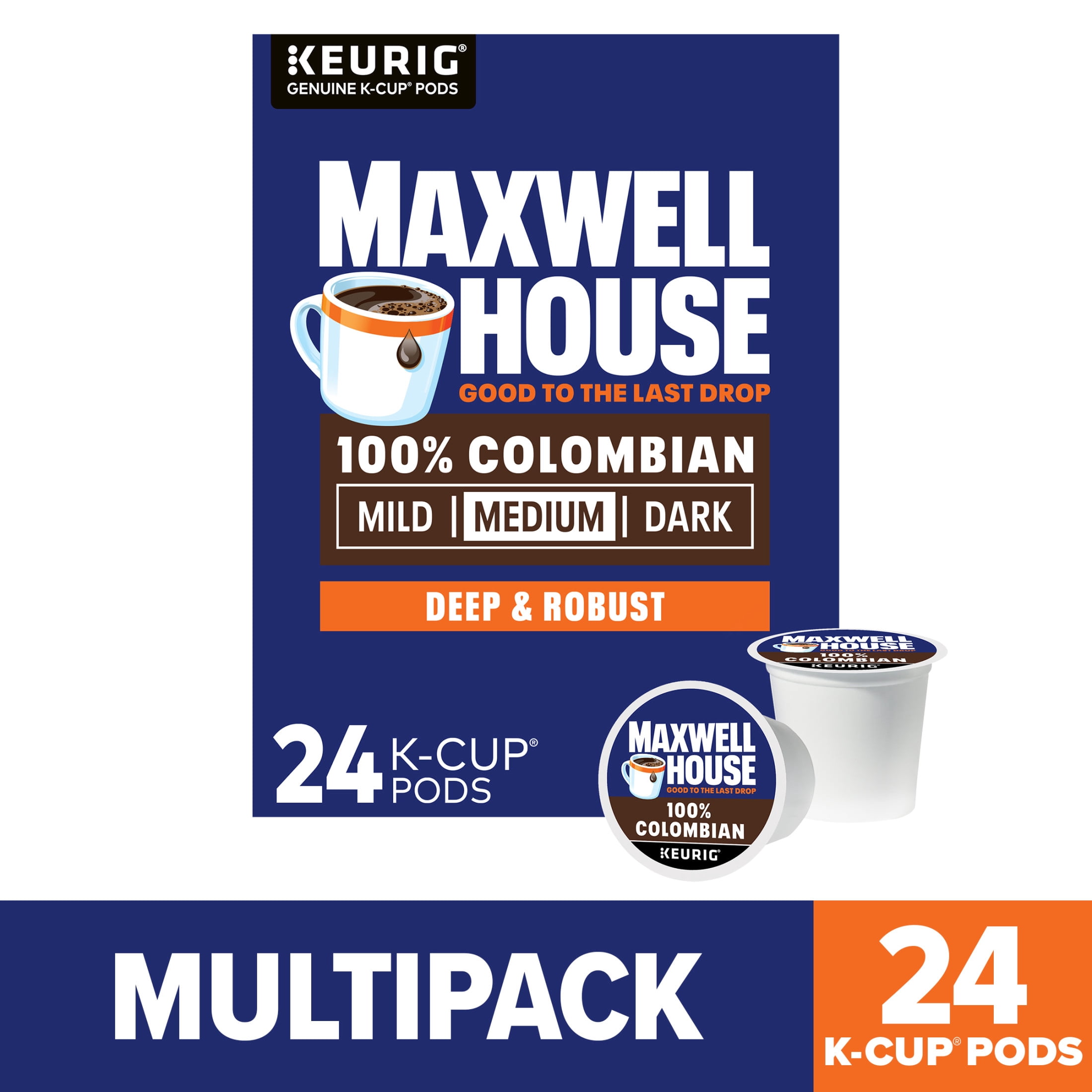(4 pack) Maxwell House 100% Colombian Medium Roast K-Cup® Coffee Pods, 24 Count Box