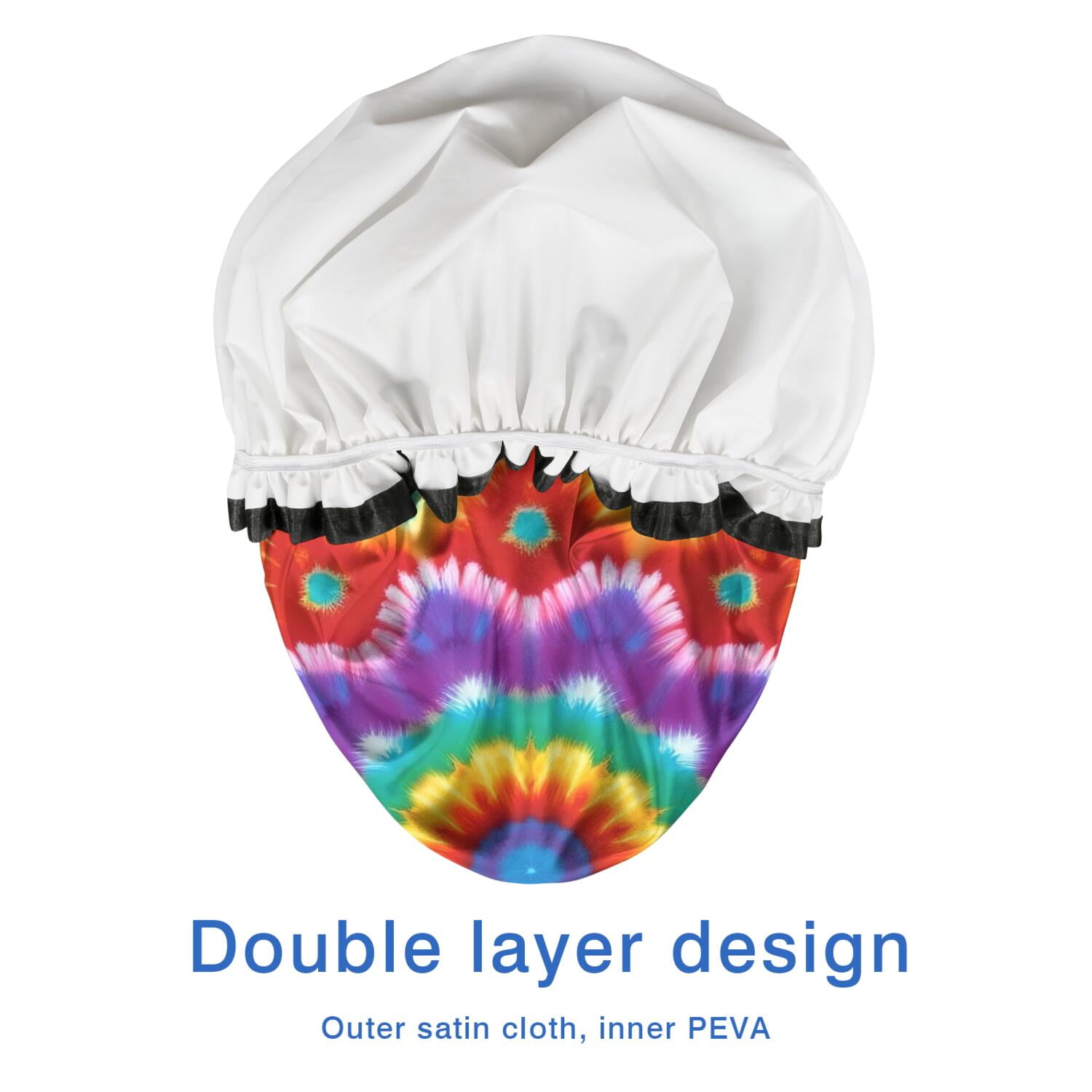 Shower Caps,Colorful Rainbow Tie Dye Spiral Pattern Waterproof Shower Cap for Women 4 Pieces,Double Reusable Hair Cover for Shower PEVA Elastic Stretch Hem