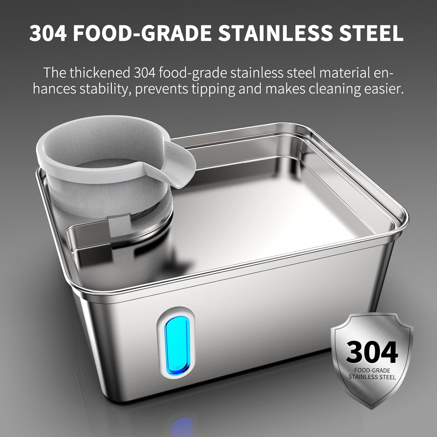 Large Capacity Stainless Steel Pet Water Fountain with Ultra-Quiet Pump, Water Level Window and Spacious Drinking Area