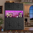 thumbnail image 3 of Hiphuta 71" Tall Kitchen Pantry Storage Cabinet with RGB LED and 6 Metal Hooks, Farmhouse Coffee Bar Cabinet with Charging Station, Buffet with Hutch and Microwave Stand, Black, 3 of 7