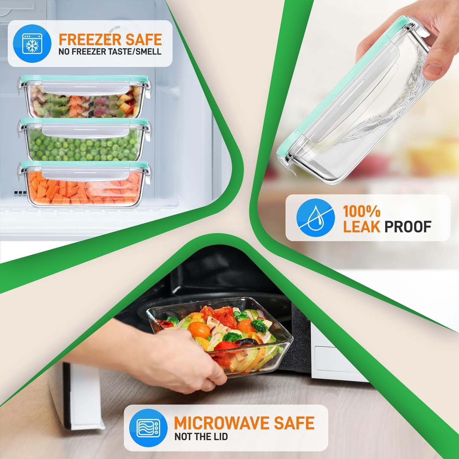NutriChef 10-Piece Stackable Superior Glass Meal-prep Storage Containers w/Air Hole (Green)