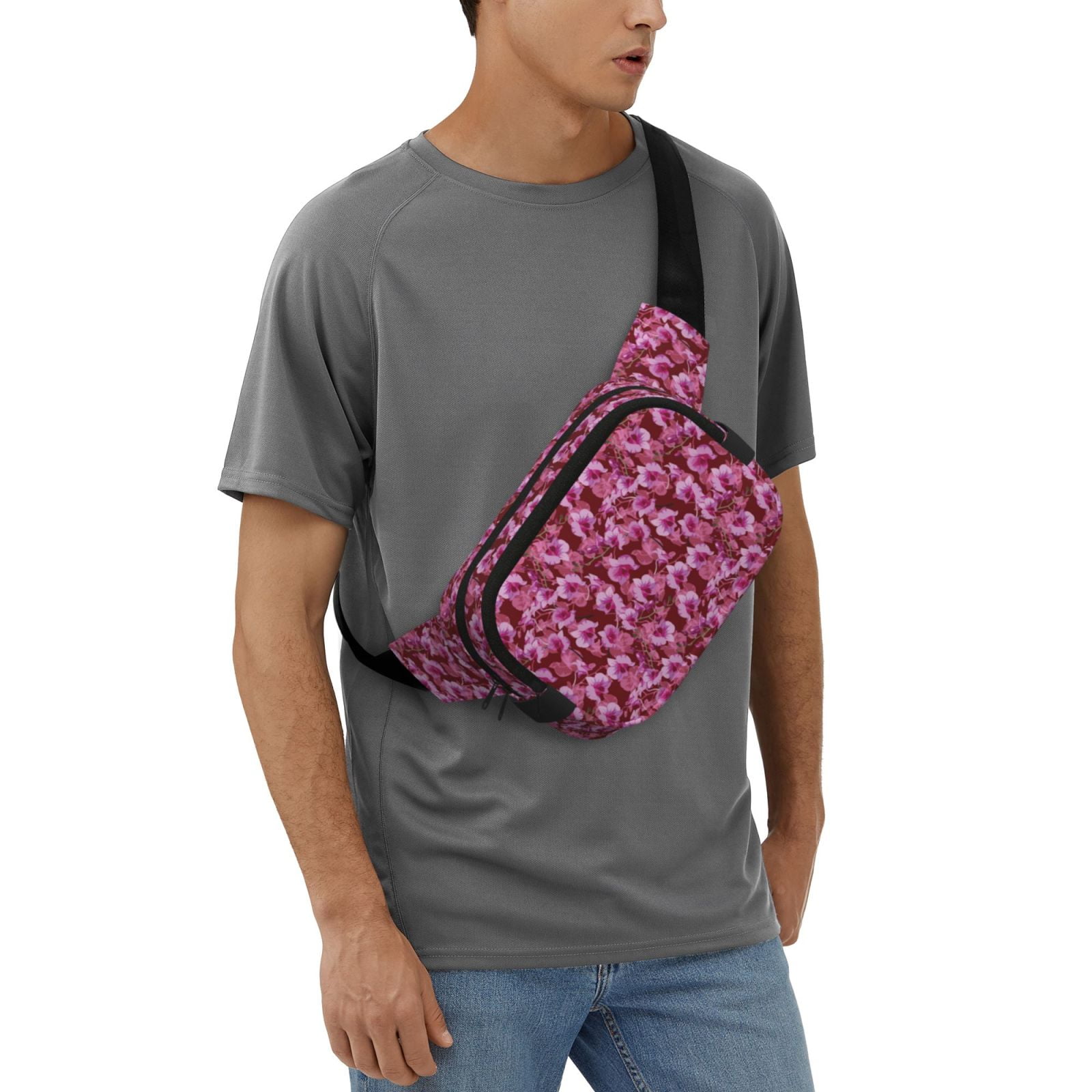 Picia Orchids Flowers Print Square Double-Layer Waist Bag Mini Adjustable Waist Belt Bag Exercise Running Travel Hiking