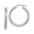 thumbnail image 1 of 14K White Gold 4X25mm Diamond-Cut Round Hoop Earrings (35 X 34) Made In Peru tf1335w, 1 of 5