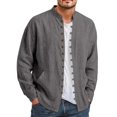 thumbnail image 5 of XuJwPNcy Men Long Sleeve Linen Shirts Casual Mock Neck Button down Tops Fall Beach Vacation Shirts(Gray,3X-Large), 5 of 7