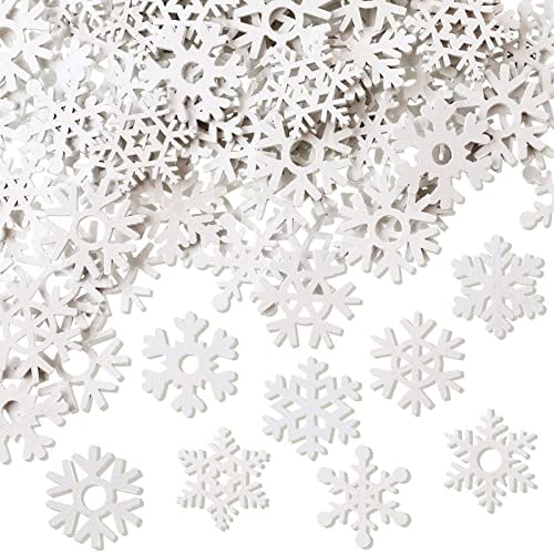 50 Pcs Wooden Snowflake Decorations 0.78 in White for Christmas Crafts