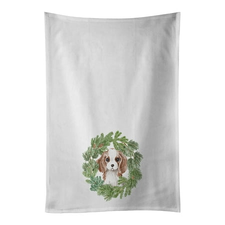 

Cavalier Spaniel Puppy Blenheim Christmas Wreath White Kitchen Towel Set of 2 19 in x 28 in