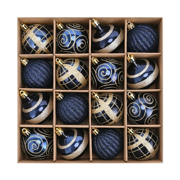 16Pcs Christmas Balls Ornaments, Christmas Ornaments Set, Dark Blue and Gold 2.36" Hanging Pendants with 4 Styles, for Christmas Tree Party Holiday Home Decor