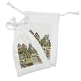 thumbnail image 2 of Cityscape Fabric Pouch Set of 2, Old Town Retro Art with Colorful Apartments Building Windows Balconies Chimneys, Drawstring Bag for Toiletries Masks and Favors, 9" x 6", Green Beige, by Ambesonne, 2 of 2