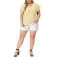 thumbnail image 2 of Unique Bargains Women's Plus Size V Neck Hollow Flare Short Sleeve Tops Tshirts 4X Yellow, 2 of 6