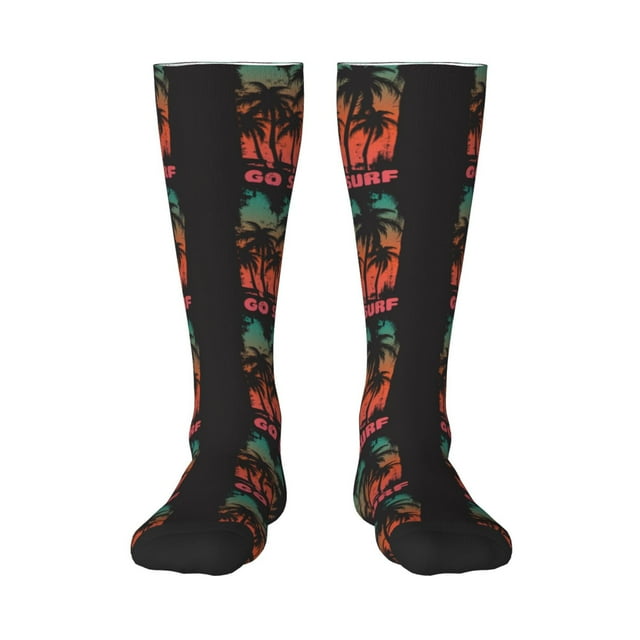 Gaeub Chaussettes Design Imprimé Surfeur Chaussettes Hautes Extensibles pour Hommes Femmes Adolescents, Chaussettes de Softball Soccer pour Randonnée, Sport