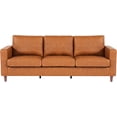 thumbnail image 3 of 85" Mid-Century Modern Cognac Tan PU Leather Sofa - Deep-Seated 3-Seater Couch with Padded Backrest and Armrests, Ideal for Living Room, Bedroom, or Office, 3 of 7