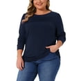 thumbnail image 4 of Agnes Orinda Women's Plus Size Top Front Tucks Detail Crew Neck Long Sleeve T-Shirt Casual Basic Tee Blouse 4X Navy Blue, 4 of 6