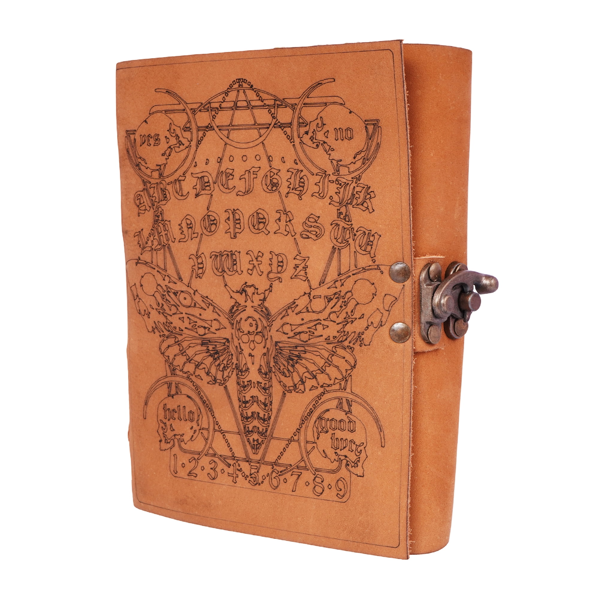 Soft Leather Spirit Moth Journal 5x7 – Handmade Embossed Leather Notebook with Lunar Moth Design