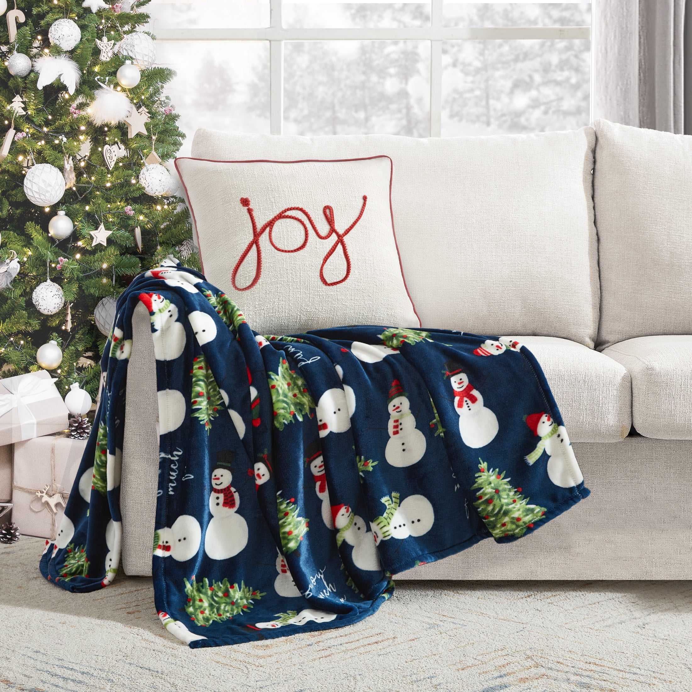 Holiday Time, Snowmen Holiday Throw Blanket, Navy, 50" x 60", 1 Pack