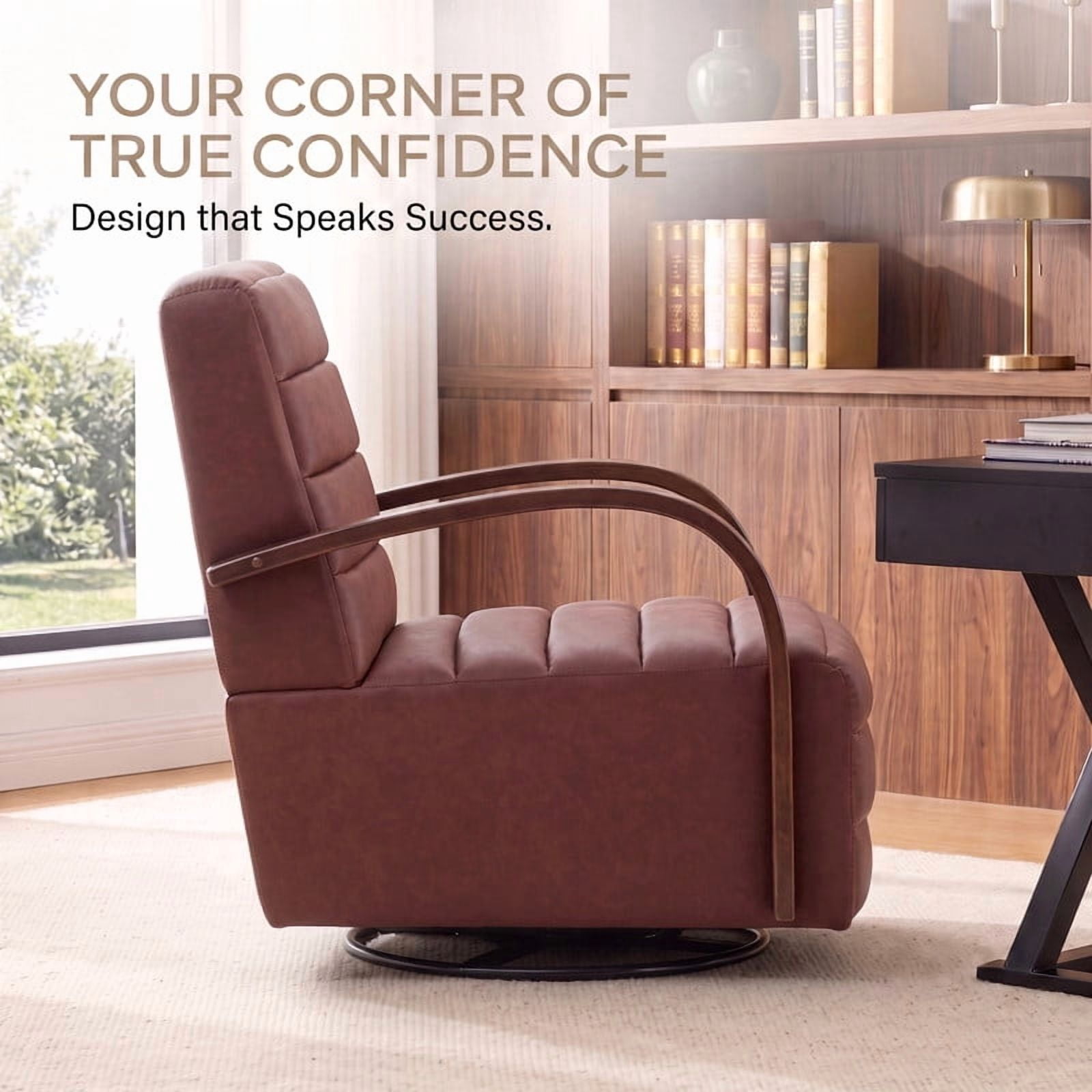 Gewnee Accent Chair, 360°Swivel Upholstered Reading Chair,Modern Armchair for Living Room, Bedroom & Home Office, Brown