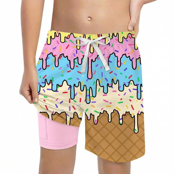 Lullu Boys Swim Trunks with Compression Liner Inner Pocket Summer Beach Shorts, Sizes 5-14