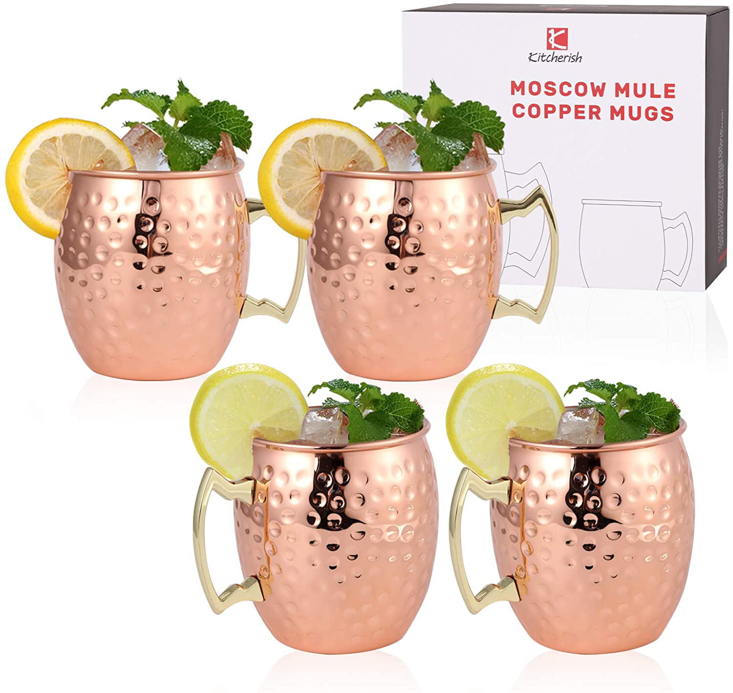 2 Hammered Moscow Mule Mug Drinking Cup 100% Pure Solid Copper Brass Set 16 Oz 