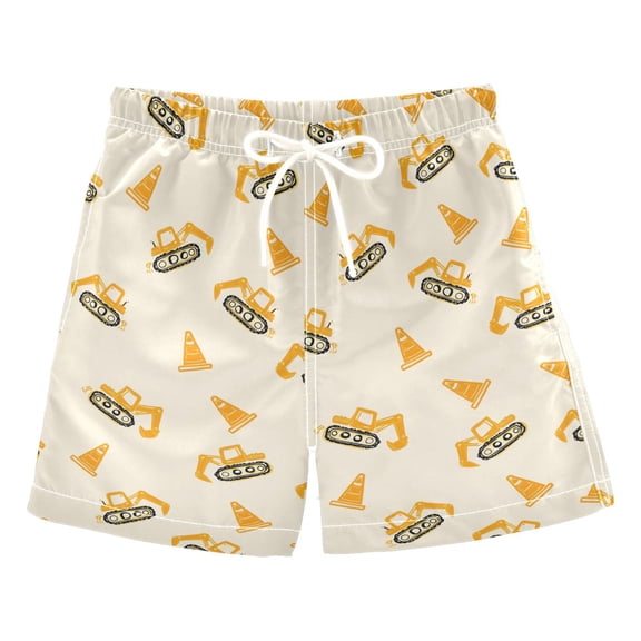 joogoo Boy Swim Trunks Construction Vehicles Excavator Bathing Beach Board Shorts M