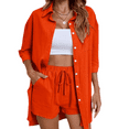 thumbnail image 2 of LYMAYTER Women Casual Outfits Linen Cotton Lapel Shirts Drawstring Shorts Lounge for Tracksuit Set XS-XL, 2 of 9