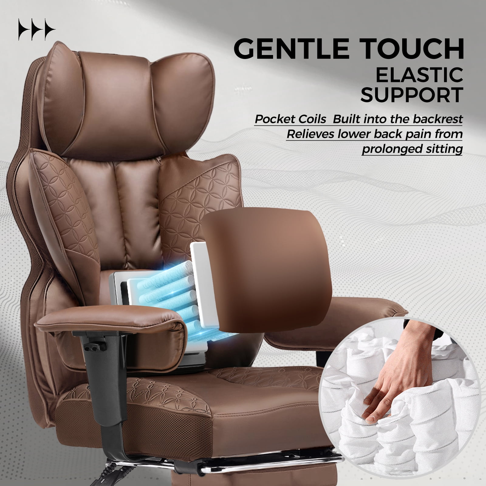 COMHOMA Big and Tall Office Chair 400LBS Wide Ergonomic Gaming Chair with Deluxe Embossing Leather with Foot Rest 150°Reclining Adjustable Armrests Pocket Spring Back Support and Without Pillow