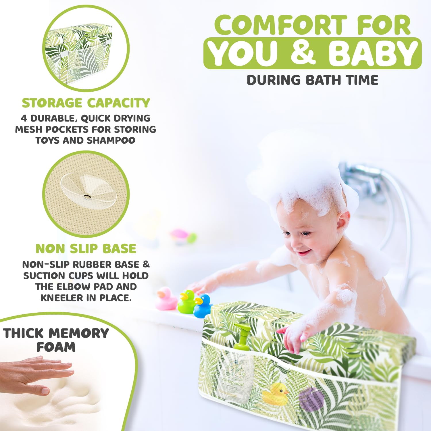 Sleepah Bath Kneeler and Elbow Kneeling Rest Pad Set for Baby Bathing – Waterproof Soft Organizer Quick Drying Foldable Non-Slip for Baby & Toddler Bath Time Toys Sponge Cloth (Floral)