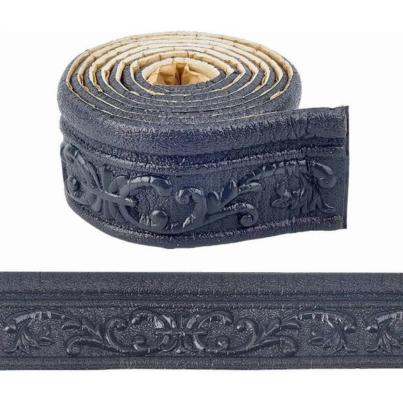 Peel and Foam Stick Molding 90"x3.14" Baseboard Trim Grayish Black Self Adhesive Flexible Mirror Wallpaper Sticky Border 3D Wall Edging Lines Base for Hotel Home DIY Decoration 1pc